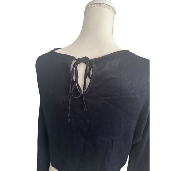 SOMETHING NAVY Navy Blue Long Sleeve Tie Back Top Size Medium - Picture 4 of 6